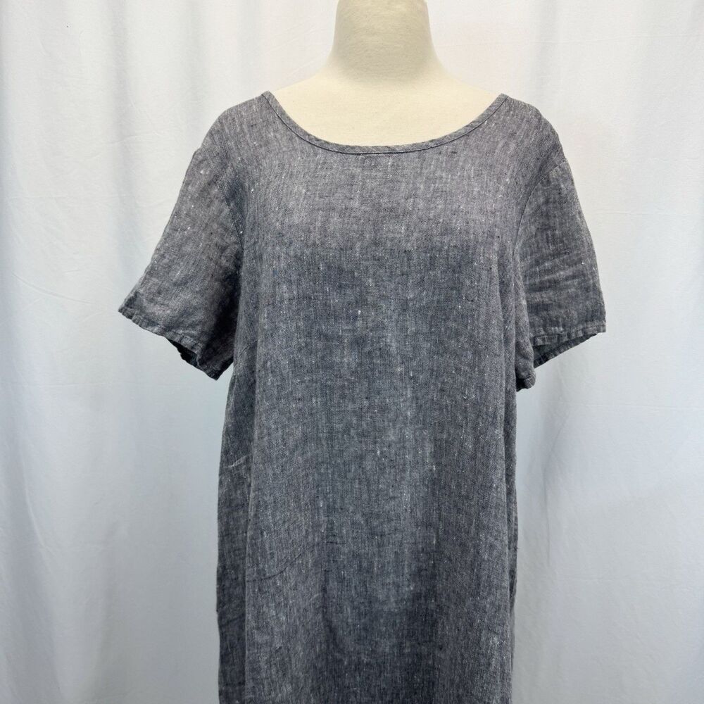Flax Dress M Linen Midi Gray Lagenlook Artsy Coastal Boho Cottagecore Resort - Picture 2 of 8